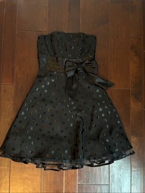 B. Smart Black Strapless Polka Dot Fit-and-Flare Dress